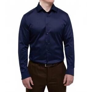 NEW ETERNA luxury shirt modern fit kent collar top in navy